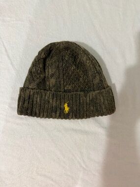 Polo by Ralph Lauren Olive Cable-Knit Beanie with Yellow Polo Pony